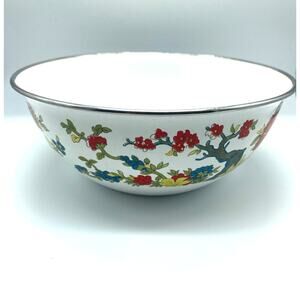 Vintage 1975 Enamelware Bowl with Red Yellow‎ Blue flowers